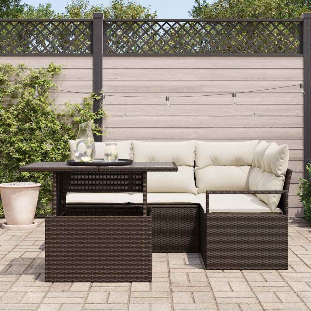 Set Divano da Giardino 5 pz 4-Numero di posti Marrone e Crema