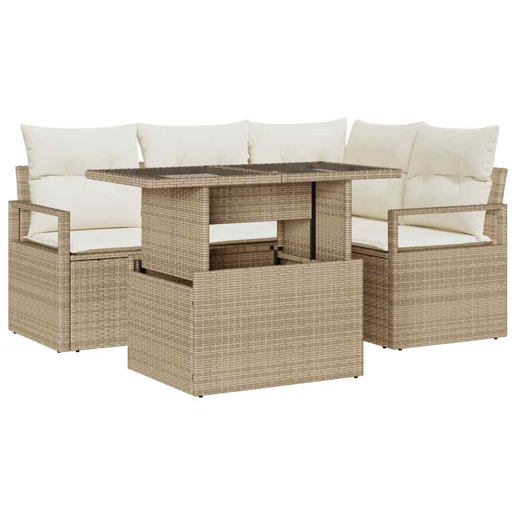 Set Divano da Giardino 5 pz 4-Numero di posti Beige e Crema