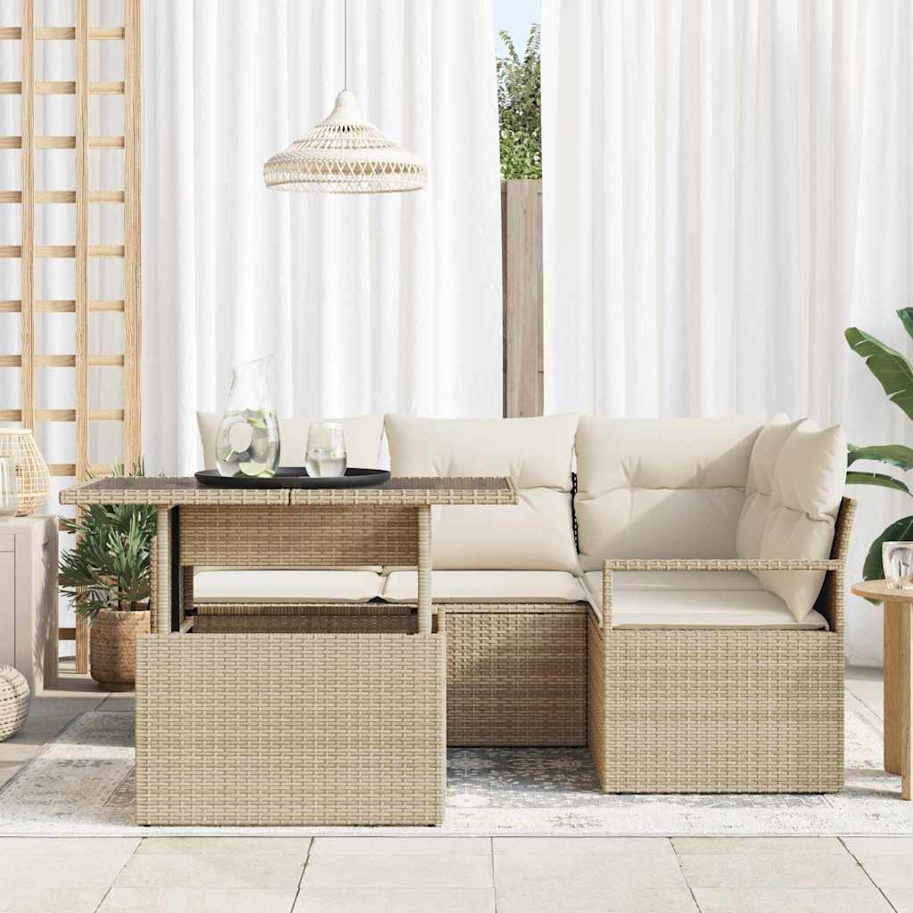 Set Divano da Giardino 5 pz 4-Numero di posti Beige e Crema