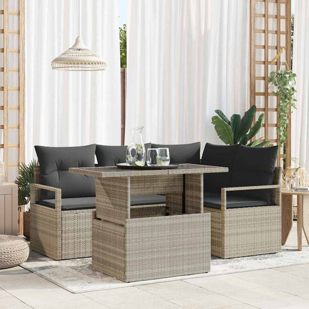 Set Divano da Giardino 5 pz 4-Numero di posti Grigio chiaro
