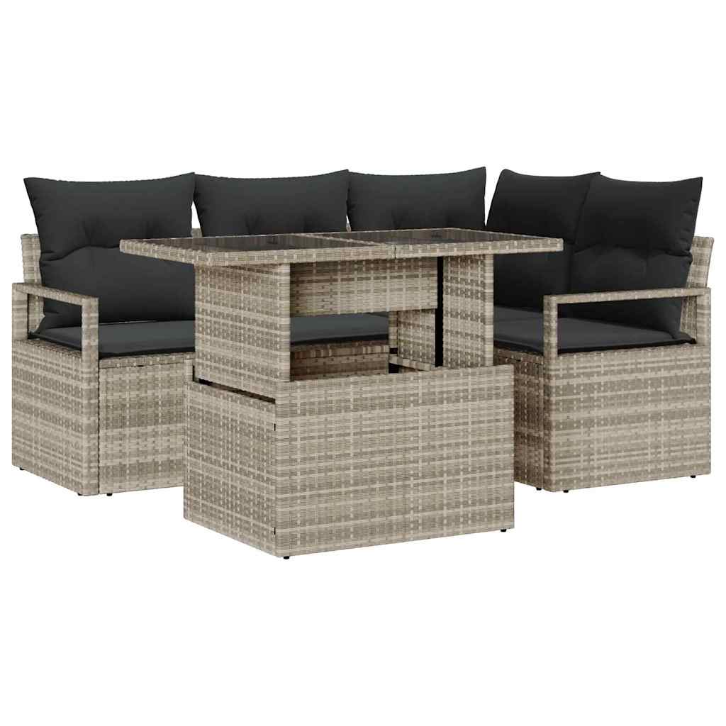 Set Divano da Giardino 5 pz 4-Numero di posti Grigio chiaro