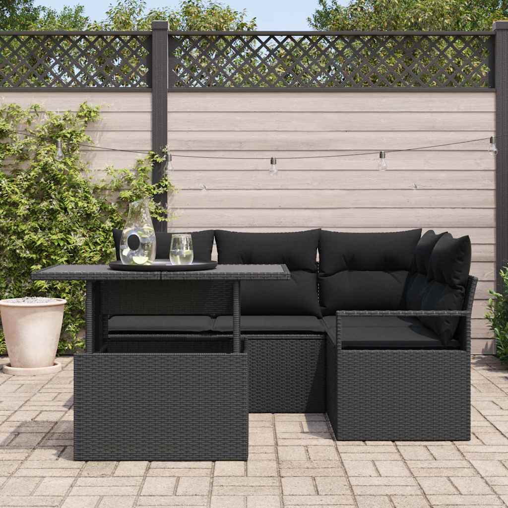 Set Divano da Giardino 5 pz 4-Numero di posti Nero polyrattan
