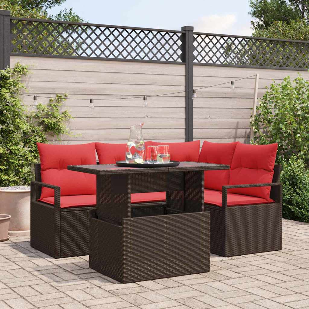 Set Divano da Giardino 5 pz 4-Numero di posti Marrone e Rosso