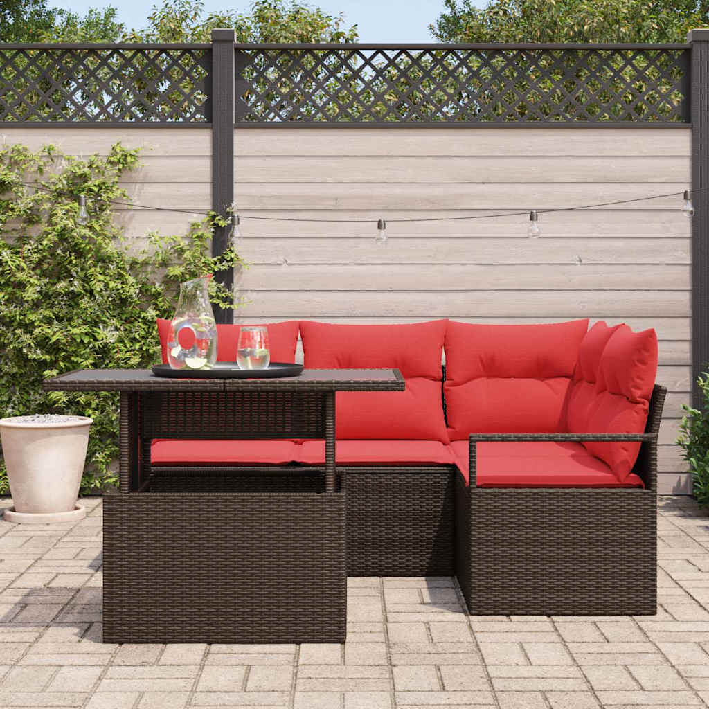 Set Divano da Giardino 5 pz 4-Numero di posti Marrone e Rosso
