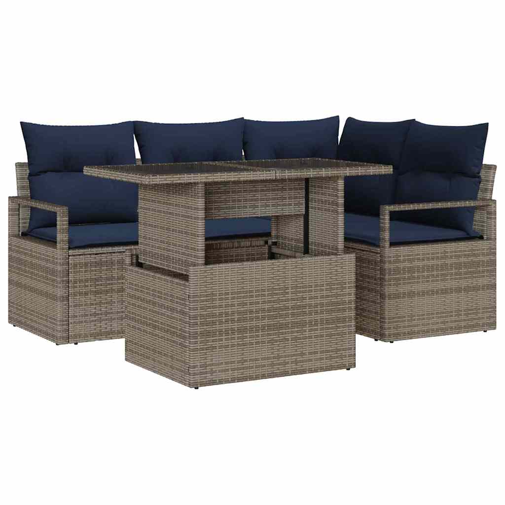 Set Divano da Giardino 5 pz 4-Numero di posti Grigio e Blu Navy