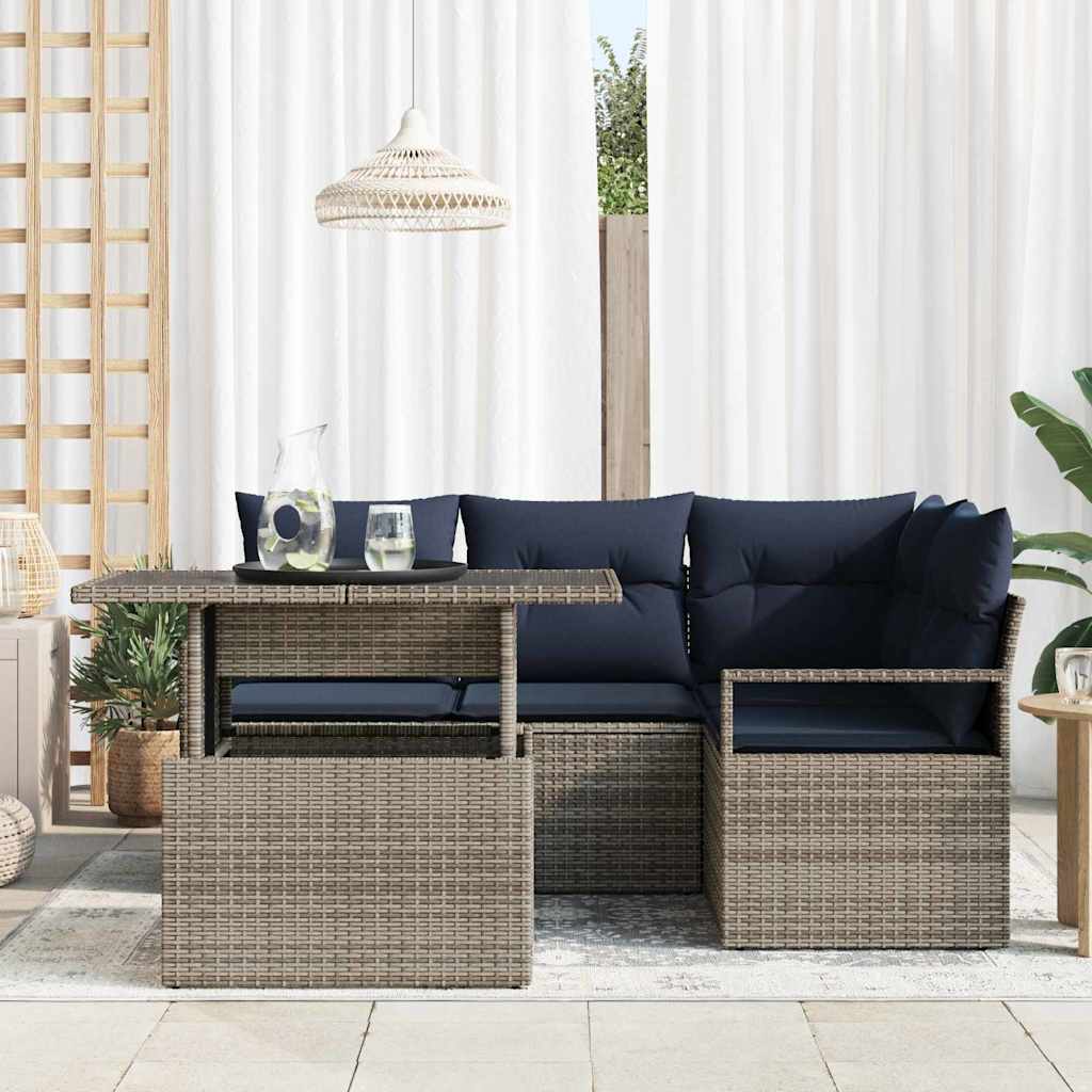 Set Divano da Giardino 5 pz 4-Numero di posti Grigio e Blu Navy