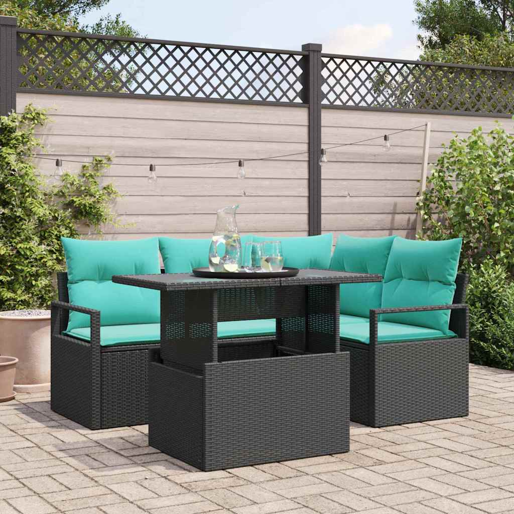 Set Divano da Giardino 5 pz 4-Numero di posti Nero e Blu