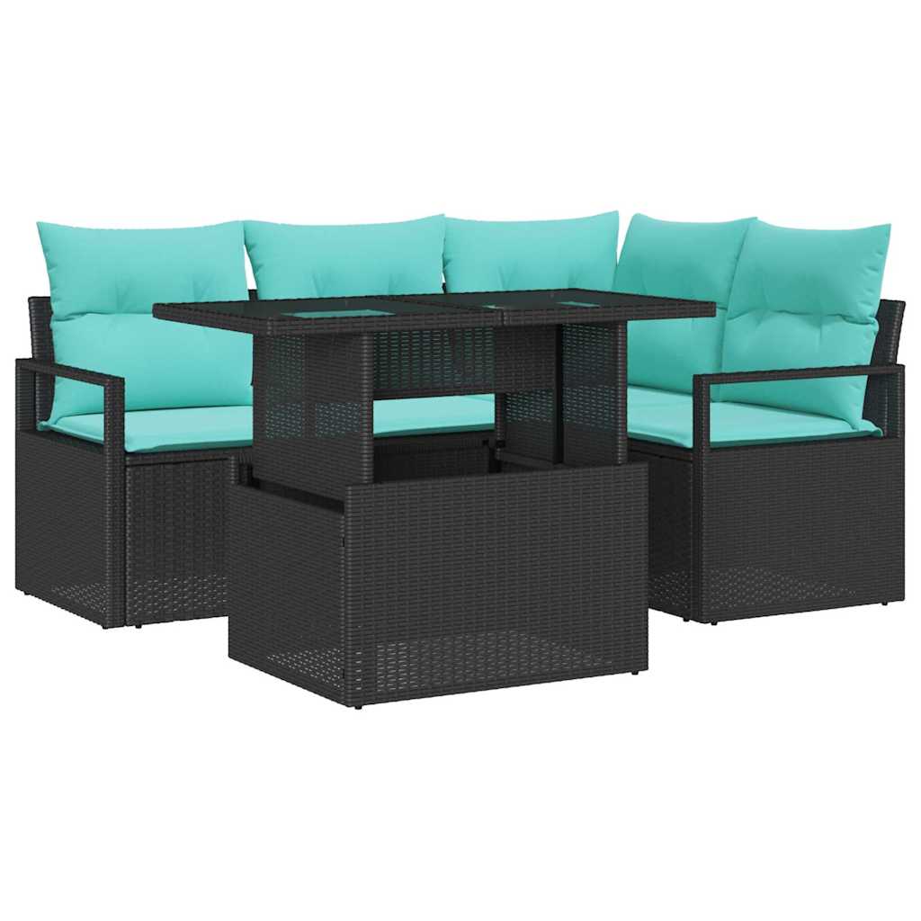 Set Divano da Giardino 5 pz 4-Numero di posti Nero e Blu