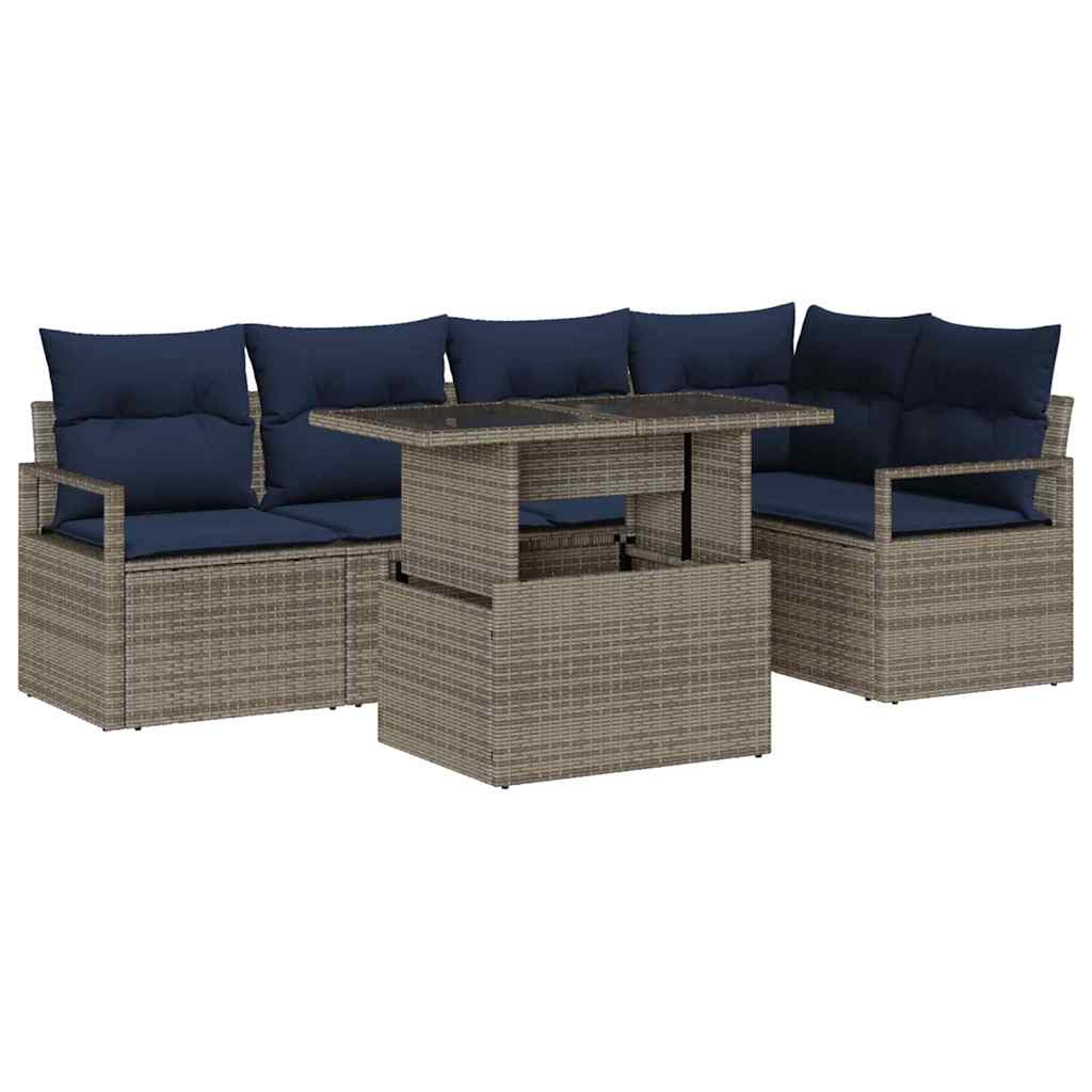 Set Divano da Giardino 6 pz 5-Numero di posti Grigio e Blu Navy