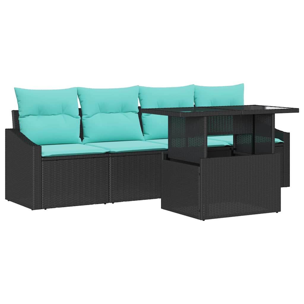 Set Divano da Giardino 5 pz 4-Numero di posti Nero e Blu