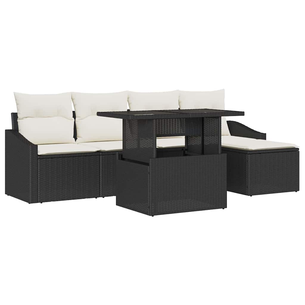 Set Divano da Giardino 6 pz Nero e Crema polyrattan