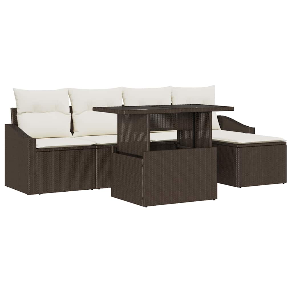 Set Divano da Giardino 6 pz Marrone e Crema polyrattan