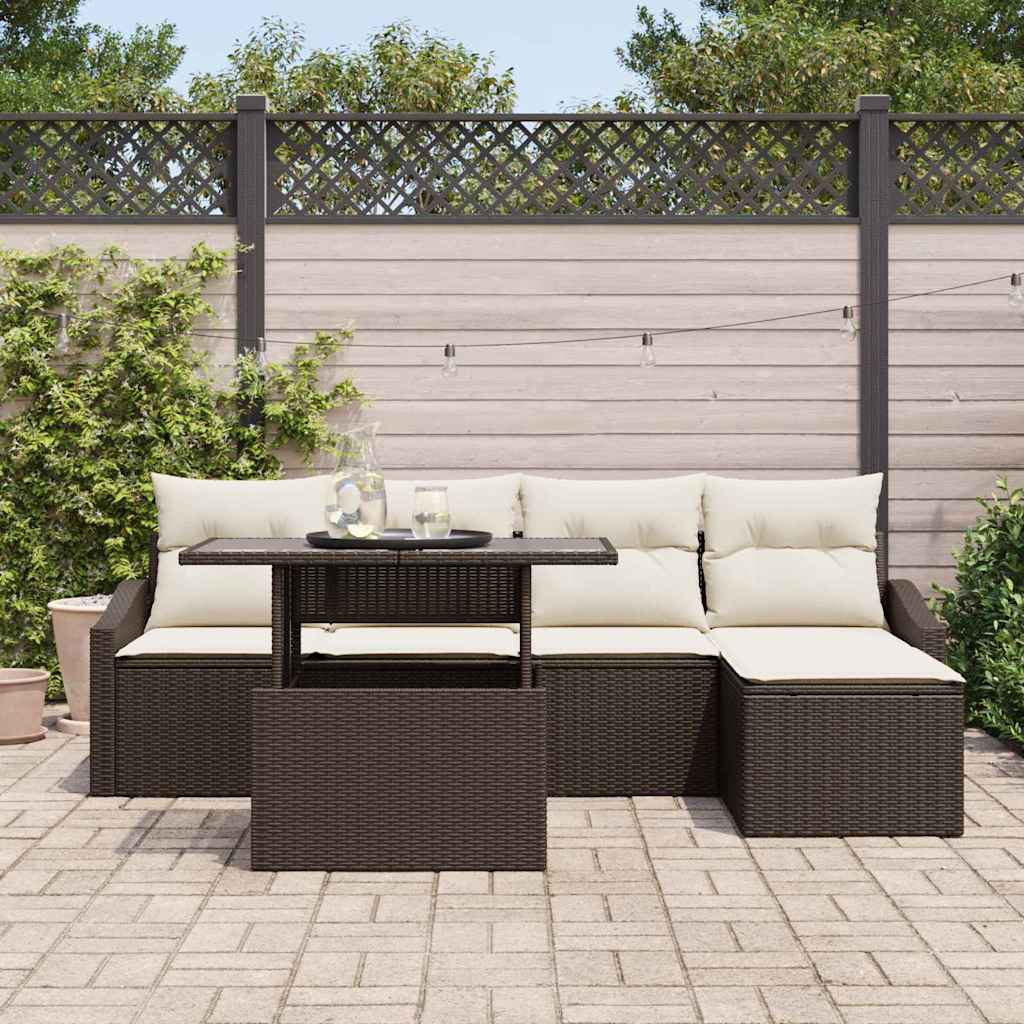 Set Divano da Giardino 6 pz Marrone e Crema polyrattan