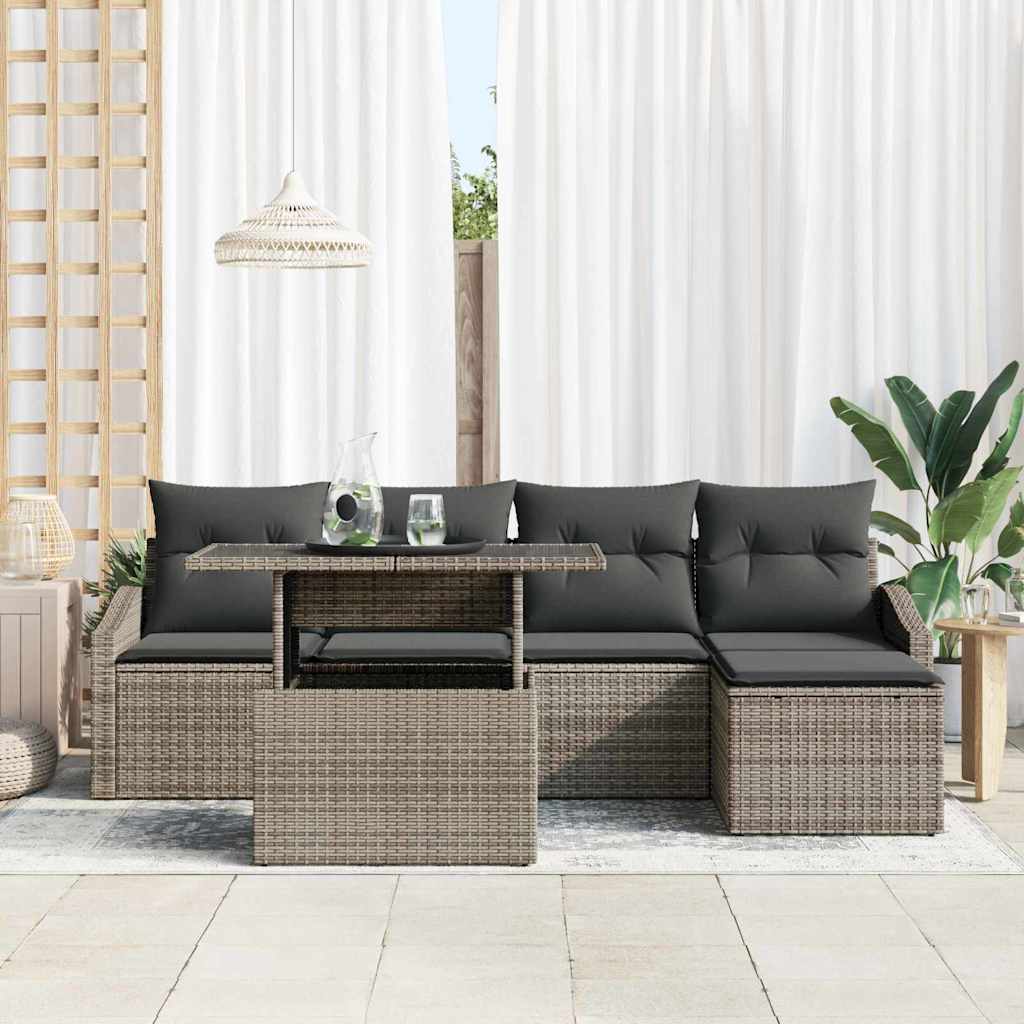 Set Divano da Giardino 6 pz Grigio polyrattan