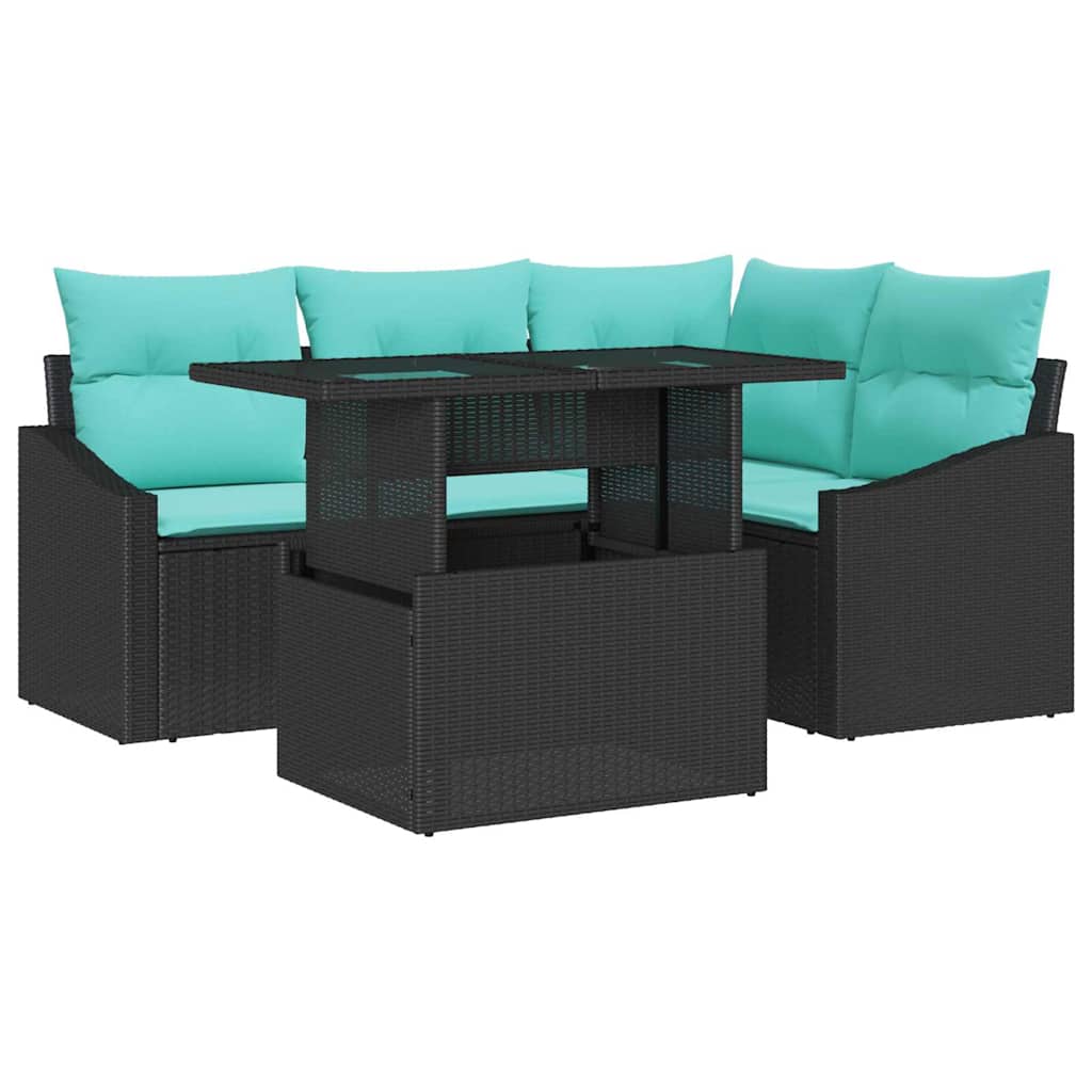 Set Divano da Giardino 5 pz Nero e Blu polyrattan