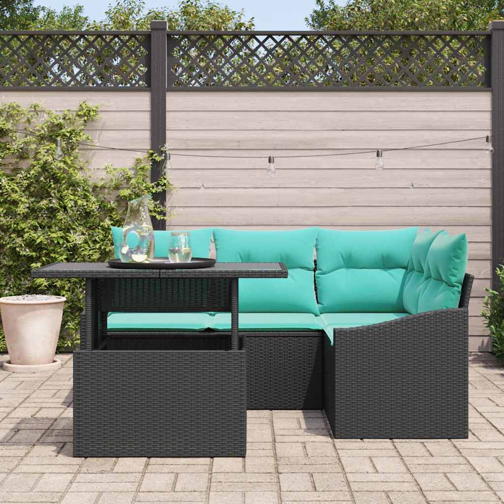 Set Divano da Giardino 5 pz Nero e Blu polyrattan