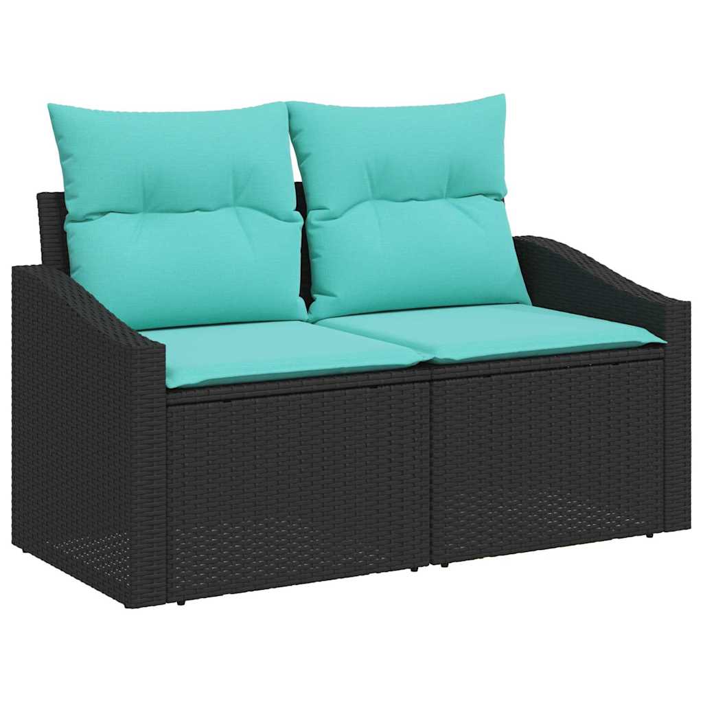 Set Divano da Giardino 5 pz Nero e Blu polyrattan