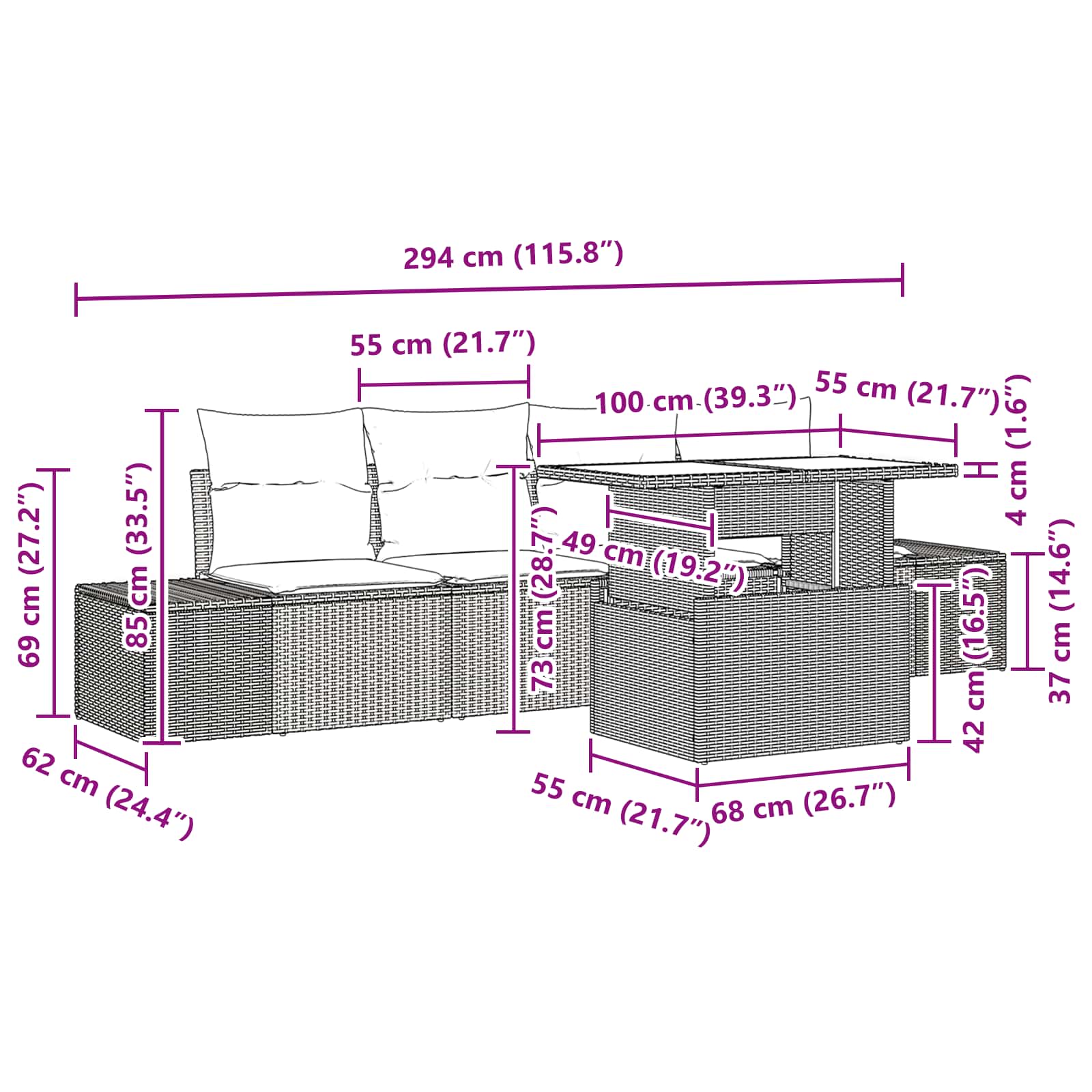 Set di divani 5 pz 4-Numero di posti Nero e Blu polyrattan