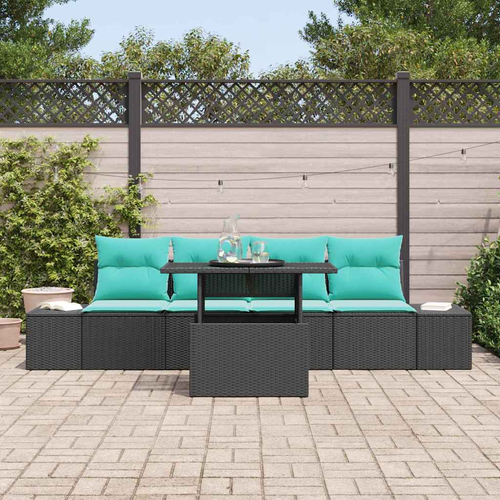 Set di divani 5 pz 4-Numero di posti Nero e Blu polyrattan
