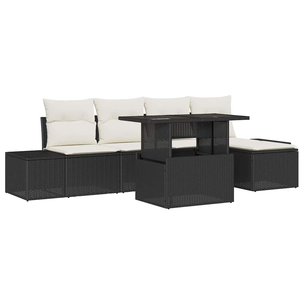 Set Divano da Giardino 6 pz Nero e Crema polyrattan