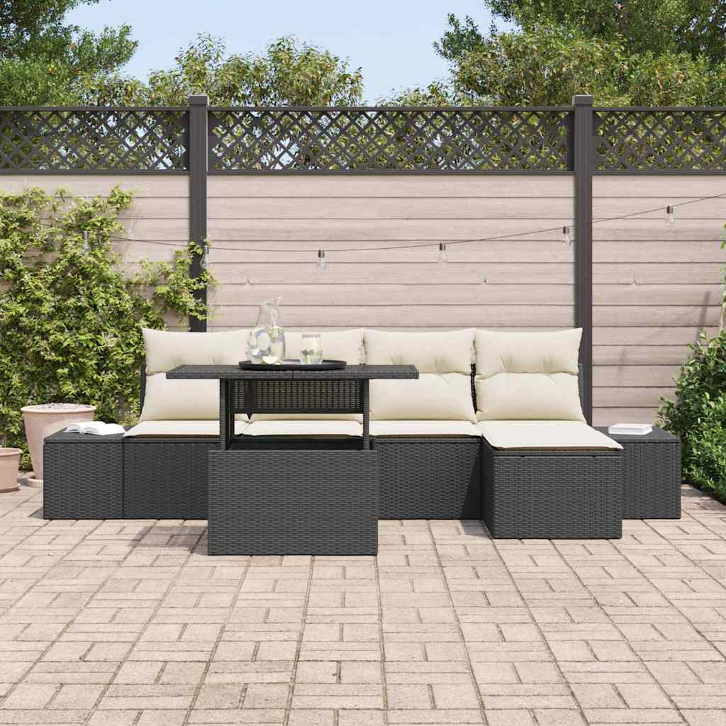 Set Divano da Giardino 6 pz Nero e Crema polyrattan