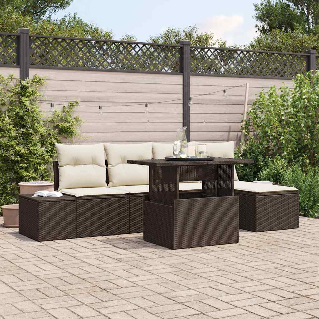 Set Divano da Giardino 6 pz Marrone e Crema polyrattan