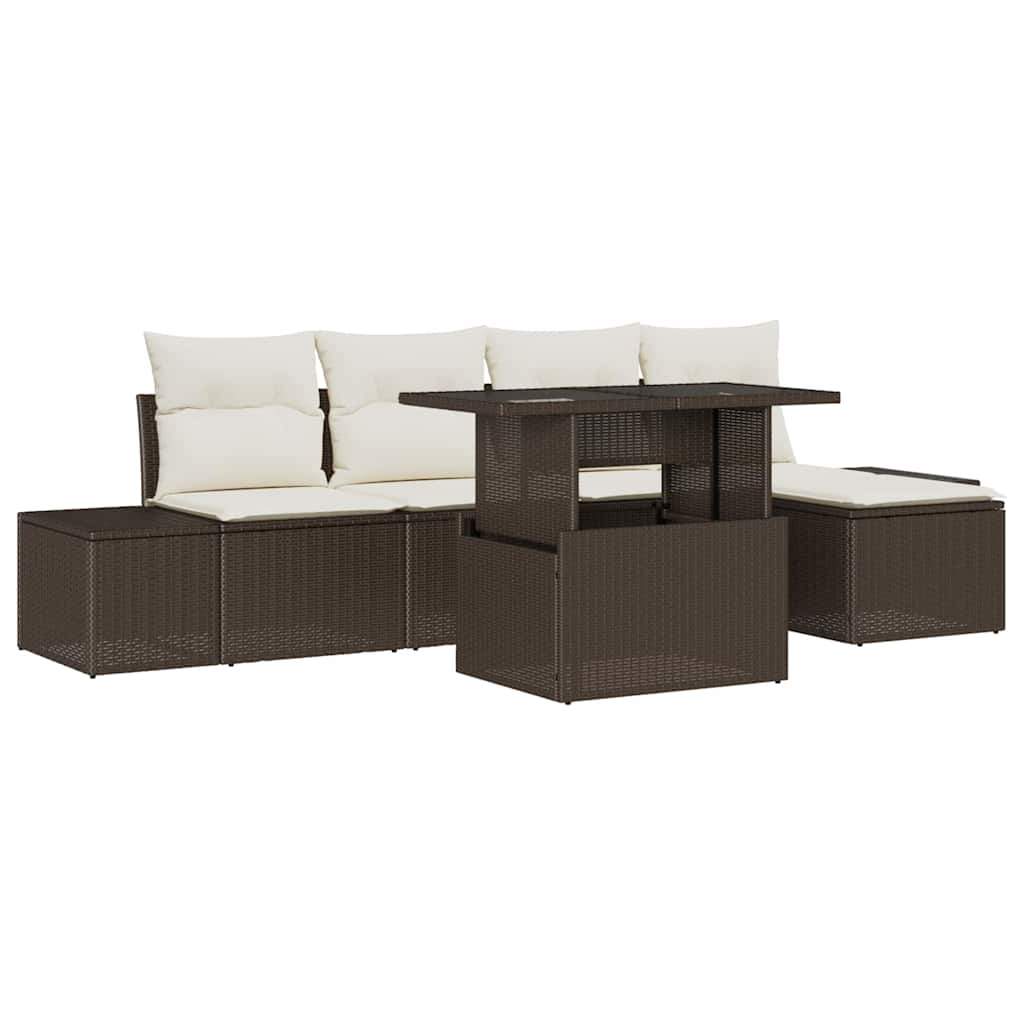 Set Divano da Giardino 6 pz Marrone e Crema polyrattan