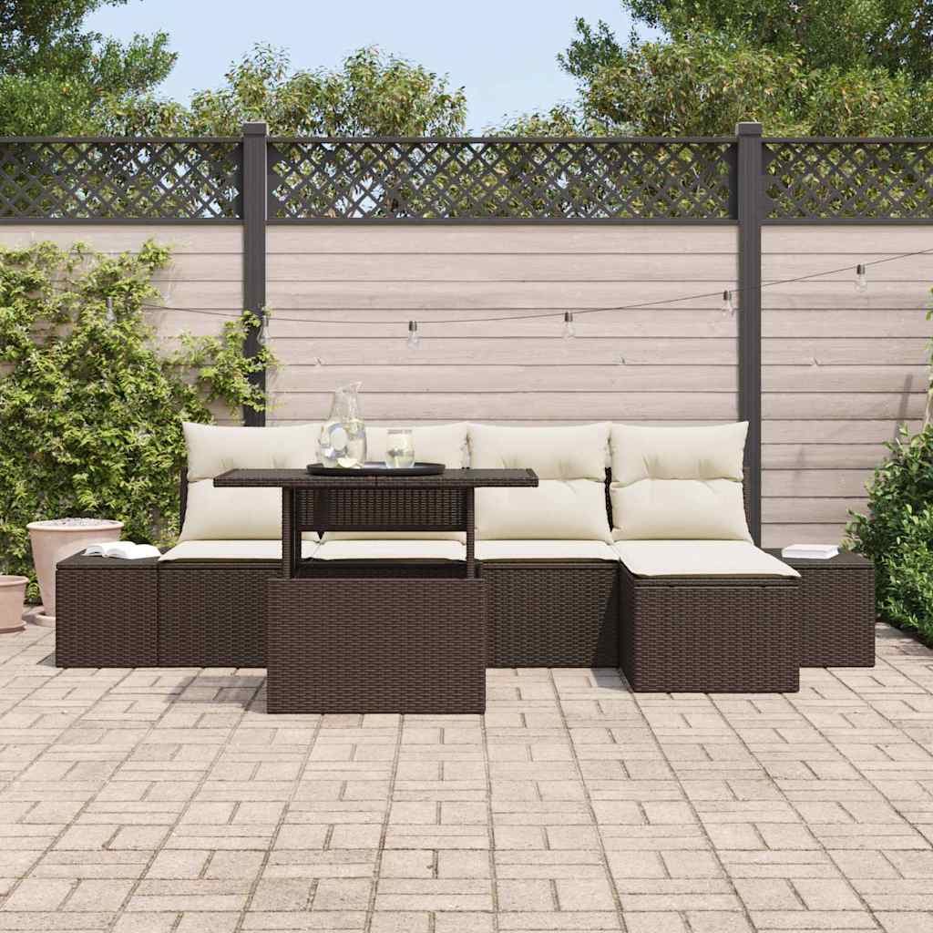Set Divano da Giardino 6 pz Marrone e Crema polyrattan