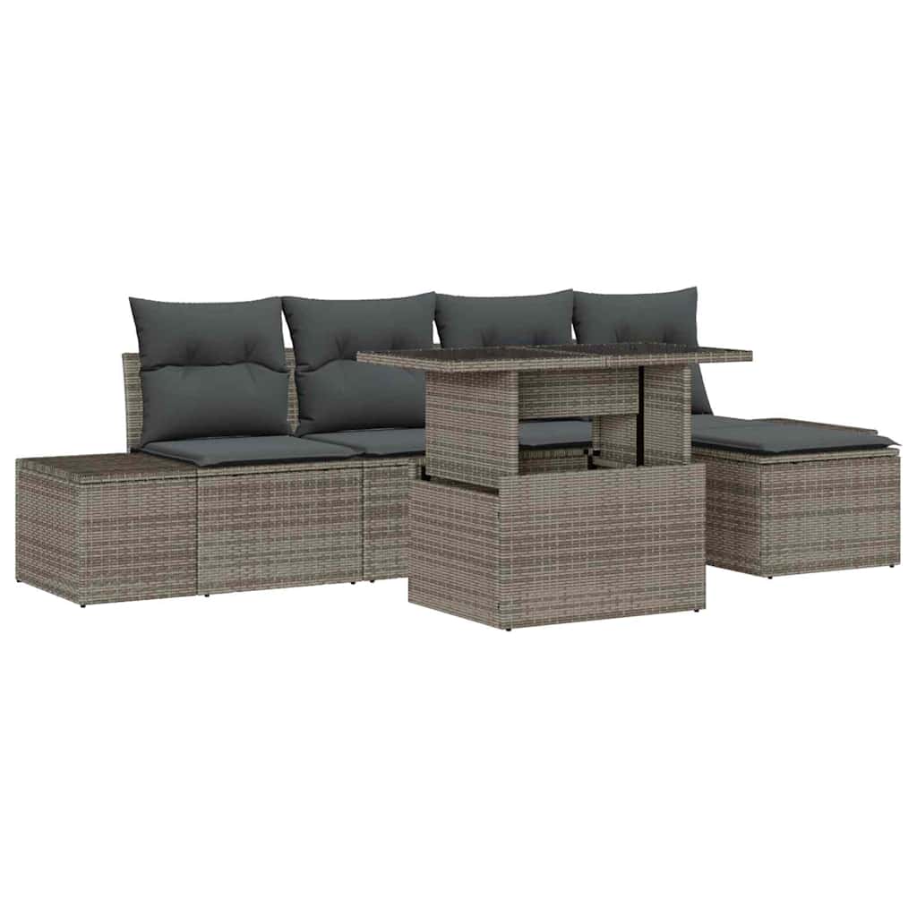 Set Divano da Giardino 6 pz Grigio polyrattan
