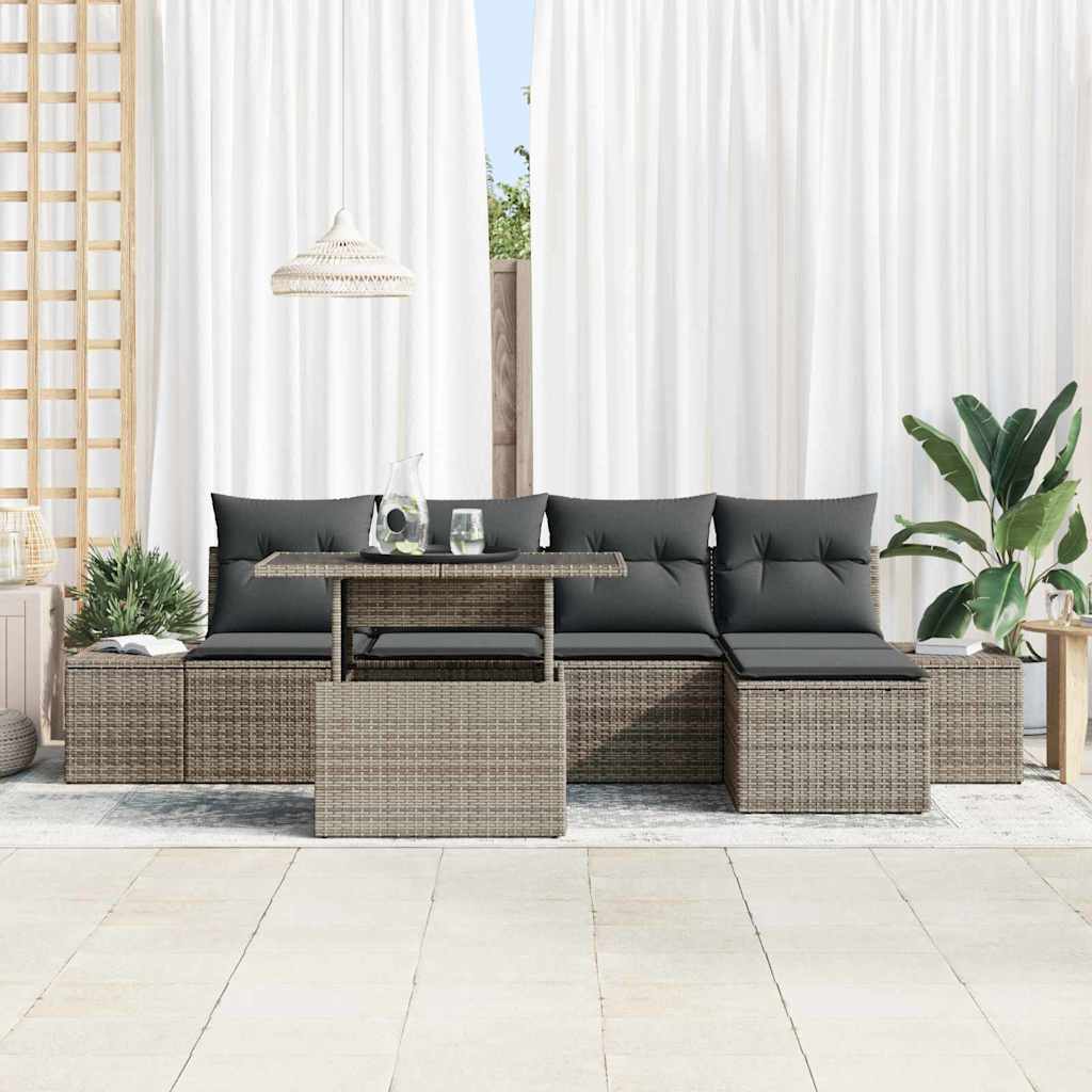 Set Divano da Giardino 6 pz Grigio polyrattan
