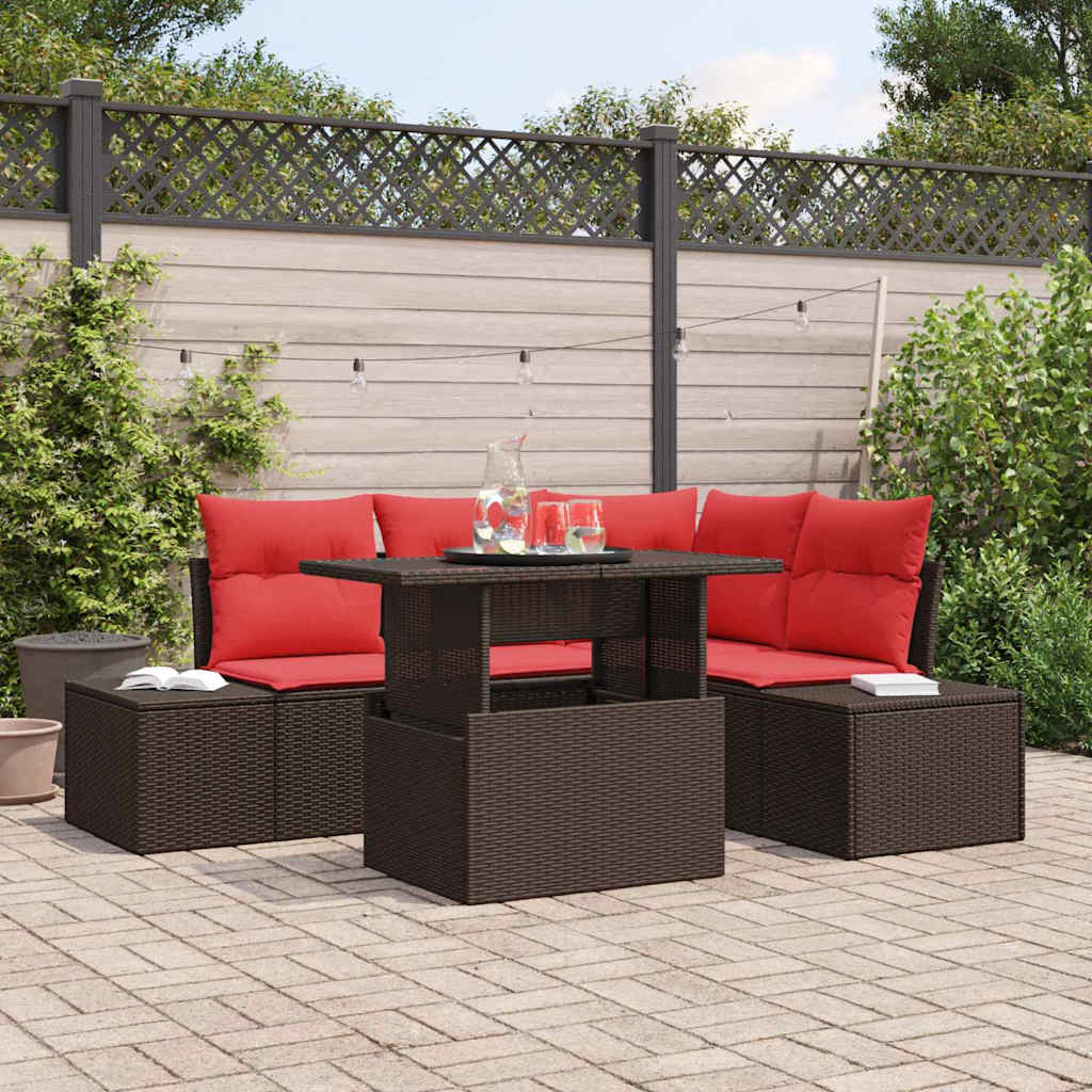 Set Divano da Giardino 6 pz 4-Numero di posti Marrone e Rosso