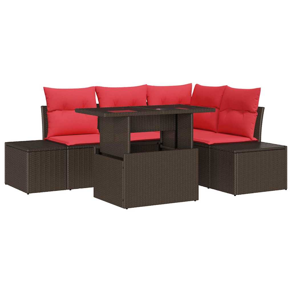 Set Divano da Giardino 6 pz 4-Numero di posti Marrone e Rosso
