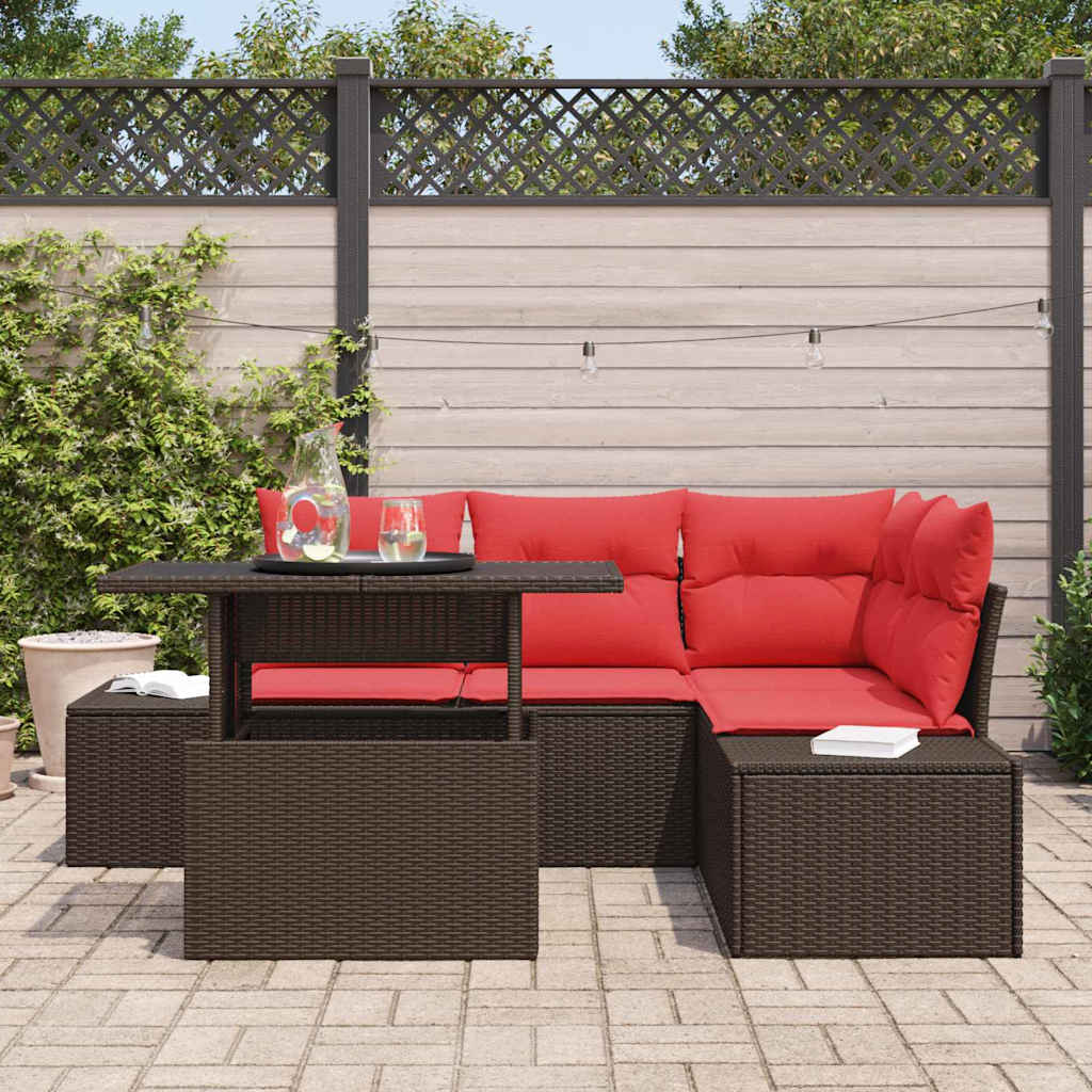 Set Divano da Giardino 6 pz 4-Numero di posti Marrone e Rosso