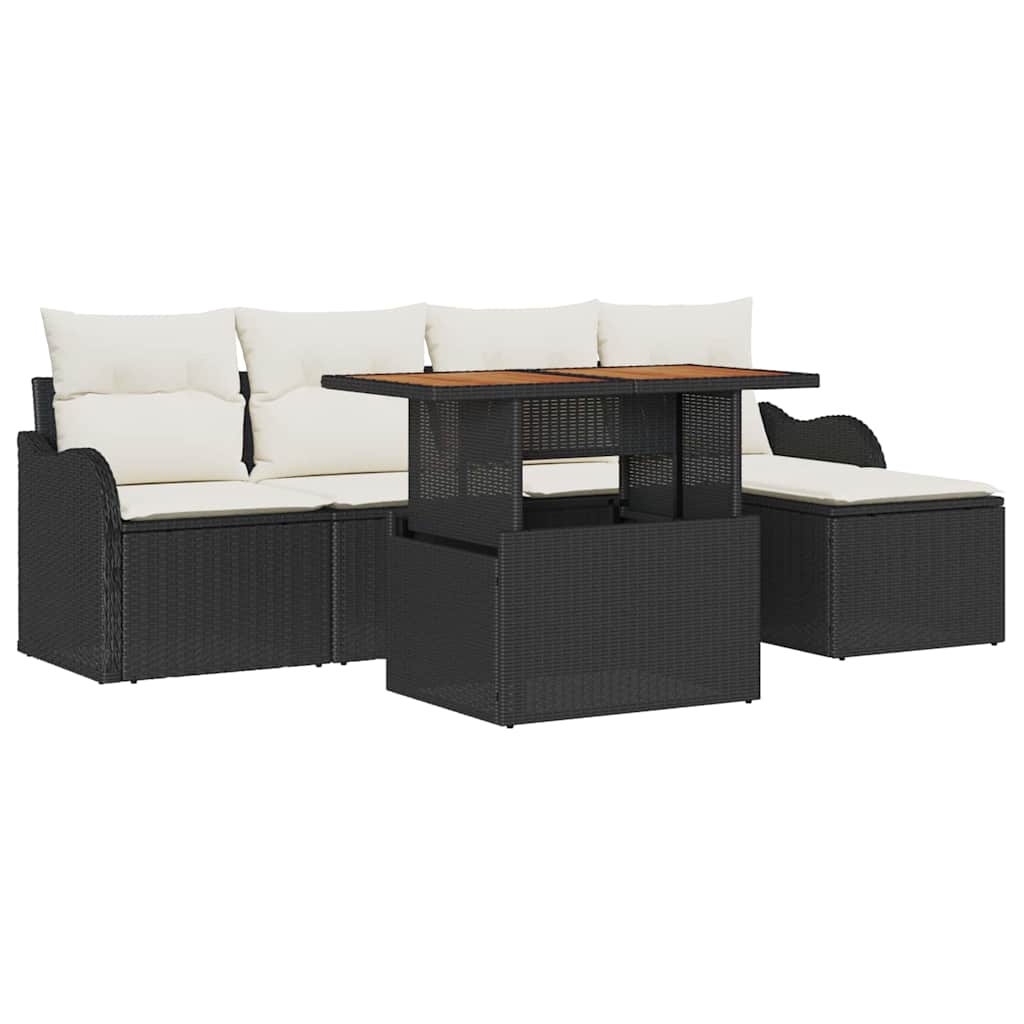 Set Divano da Giardino 6 pz Nero e Crema polyrattan