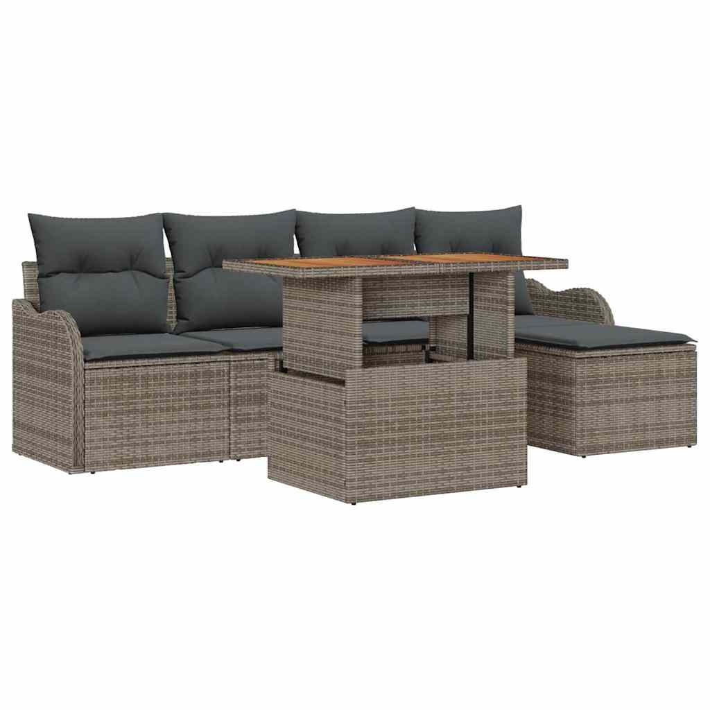 Set Divano da Giardino 6 pz Grigio polyrattan