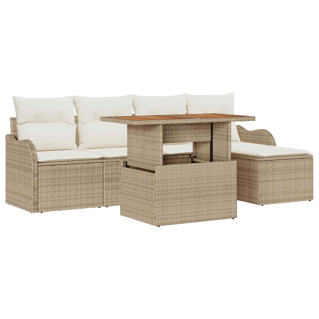 Set Divano da Giardino 6 pz Beige e Crema polyrattan