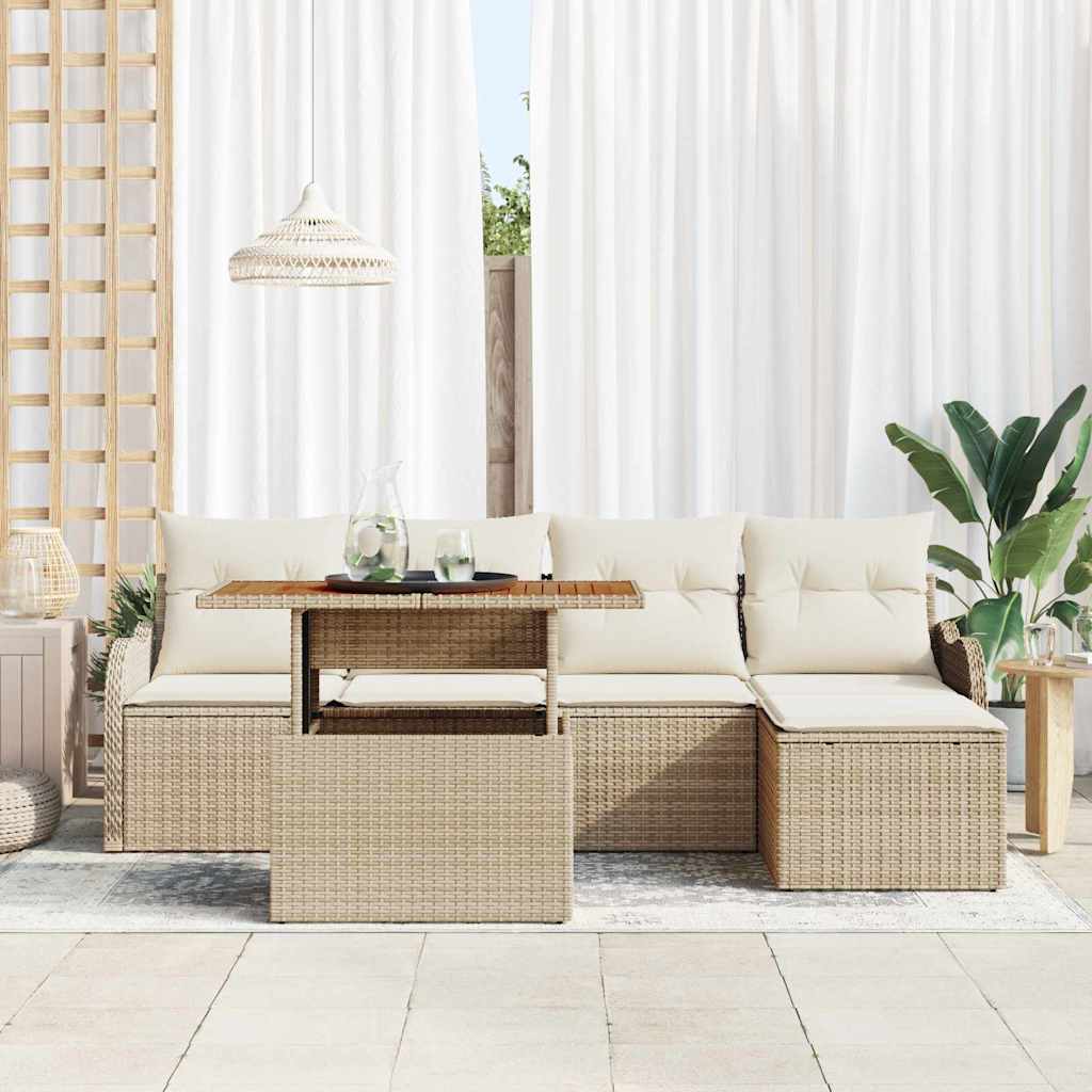 Set Divano da Giardino 6 pz Beige e Crema polyrattan
