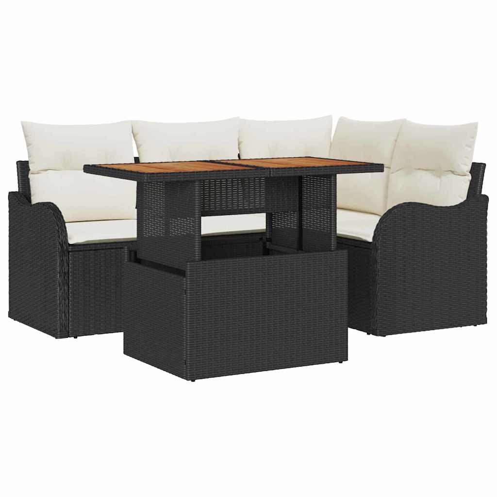 Set Divano da Giardino 5 pz 4-Numero di posti Nero e Crema