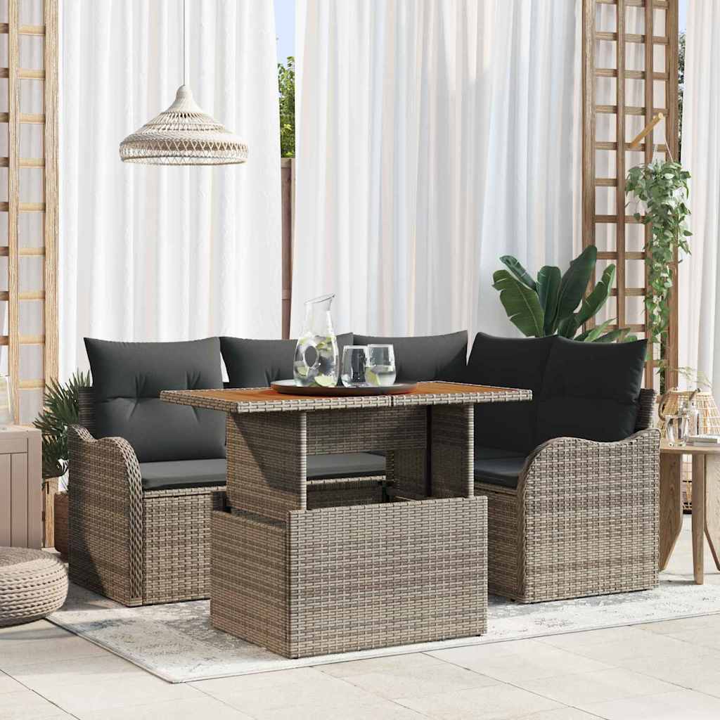 Set Divano da Giardino 5 pz 4-Numero di posti Grigio polyrattan