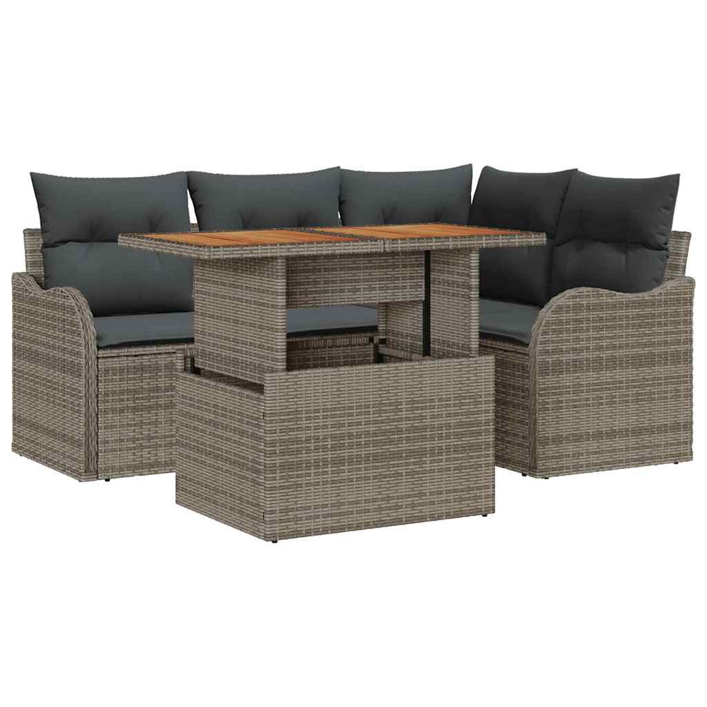 Set Divano da Giardino 5 pz 4-Numero di posti Grigio polyrattan