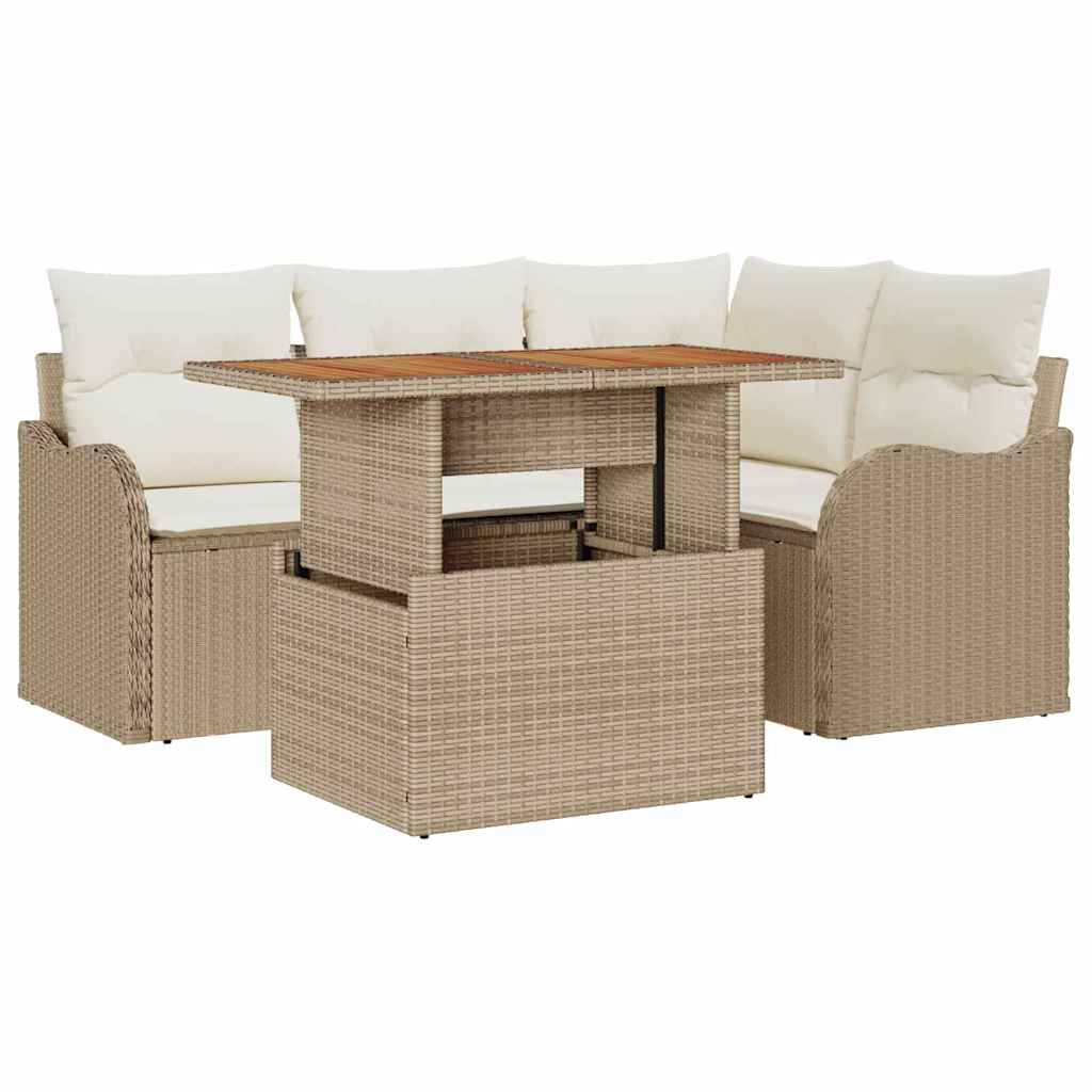 Set Divano da Giardino 5 pz 4-Numero di posti Beige e Crema