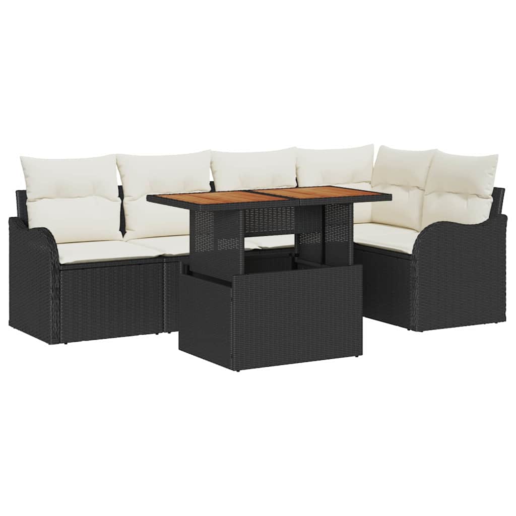 Set Divano da Giardino 6 pz 5-Numero di posti Nero e Crema