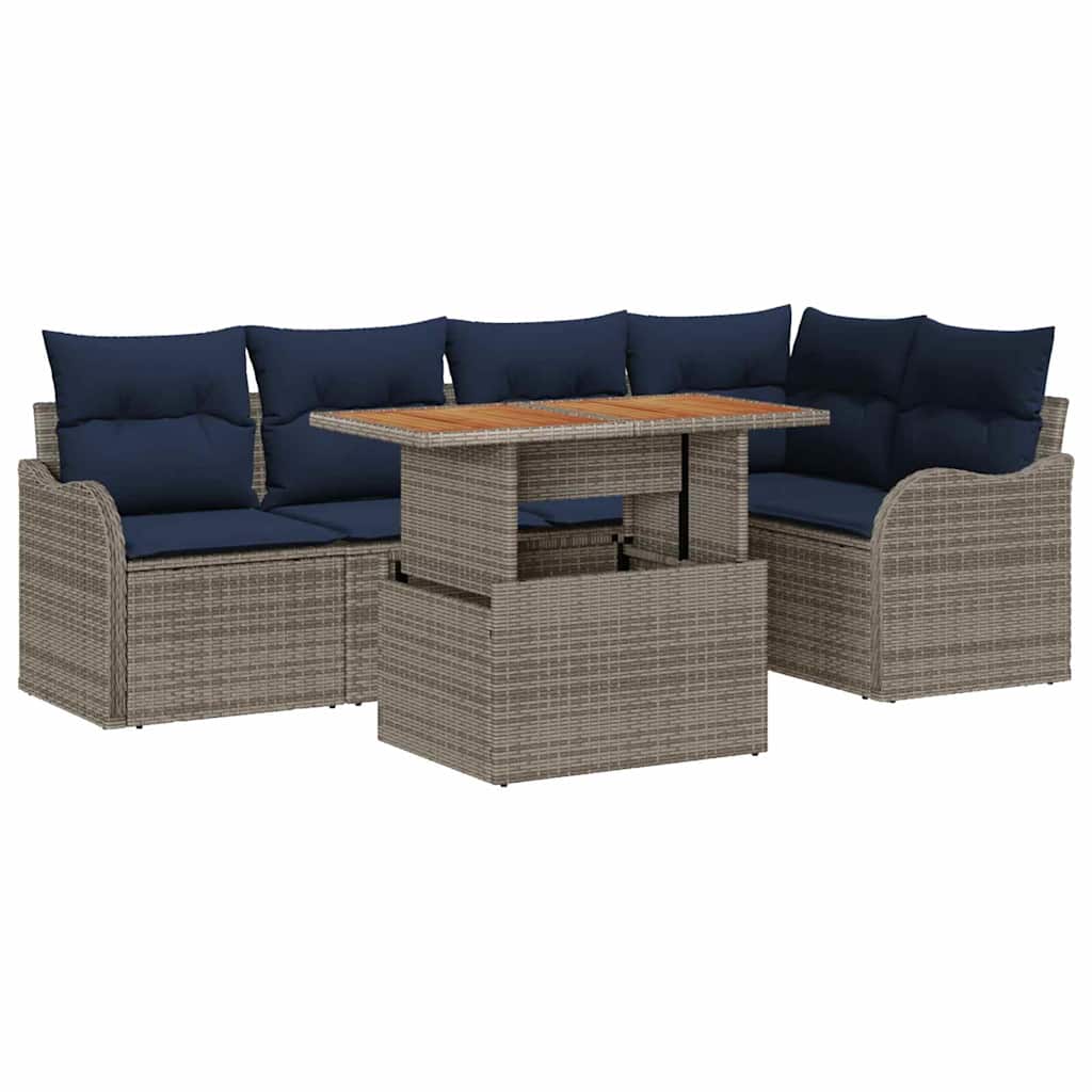 Set Divano da Giardino 6 pz 5-Numero di posti Grigio e Blu Navy