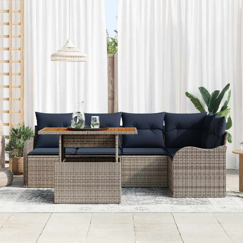 Set Divano da Giardino 6 pz 5-Numero di posti Grigio e Blu Navy