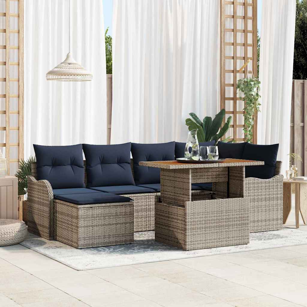 Set Divano da Giardino 7 pz grigio e blu navy