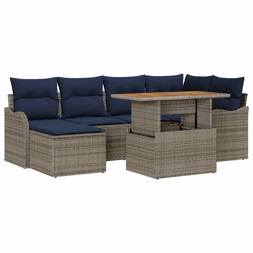 Set Divano da Giardino 7 pz grigio e blu navy
