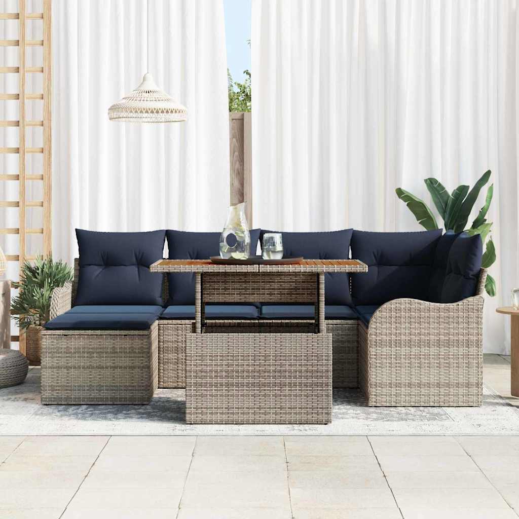 Set Divano da Giardino 7 pz grigio e blu navy