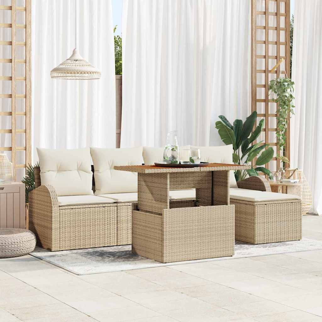Set Divano da Giardino 6 pz beige e panna
