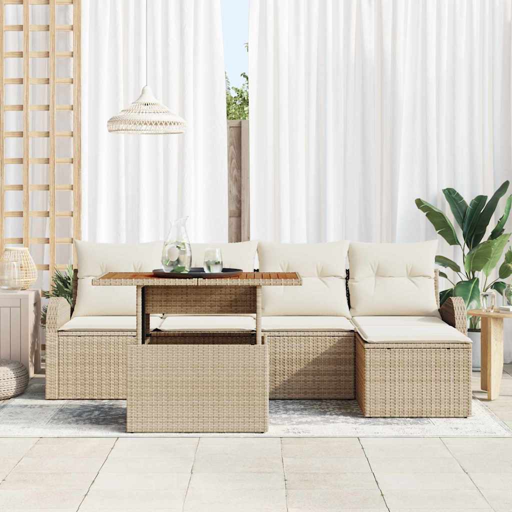 Set Divano da Giardino 6 pz beige e panna