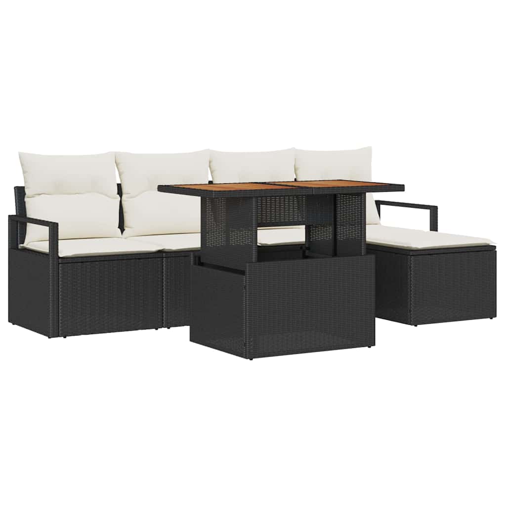 Set Divano da Giardino 6 pz Nero polyrattan